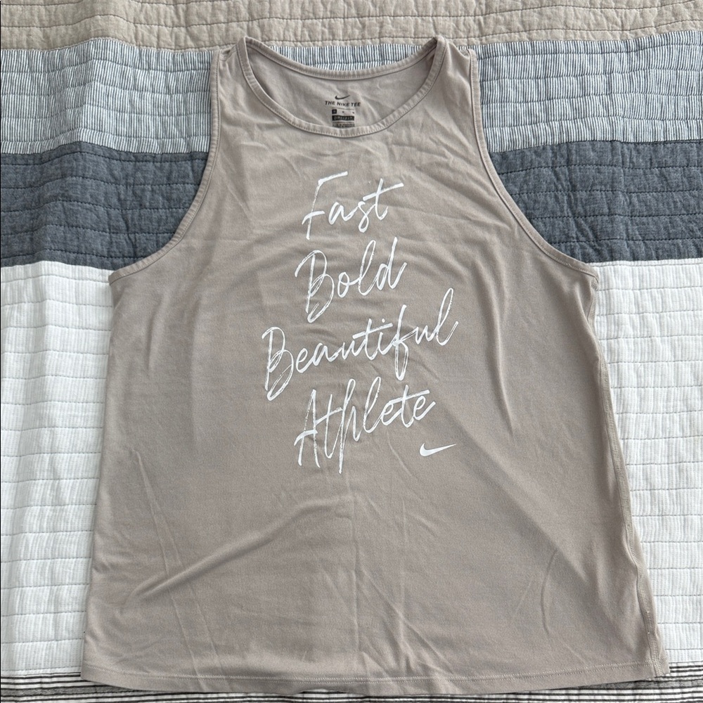 Nike Beige Tank Top with White Text
